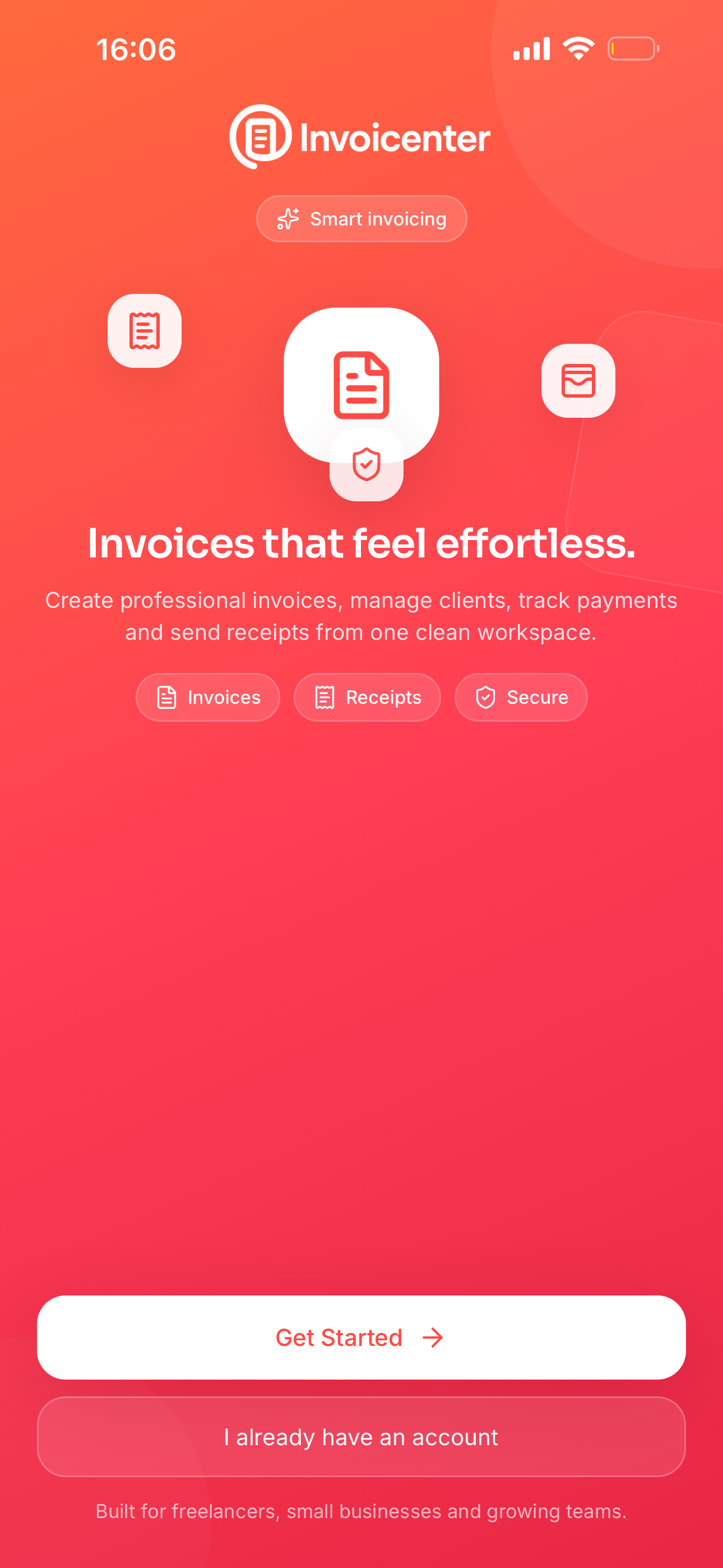 Payments Invoicenter mobile screen